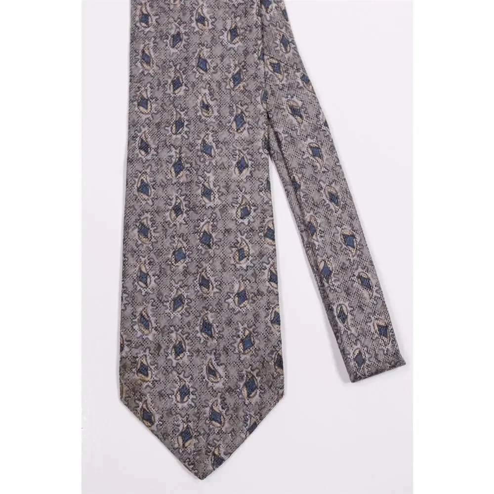 Alan Flusser Gray Abstract Geometric Print Italian Silk Necktie Tie
